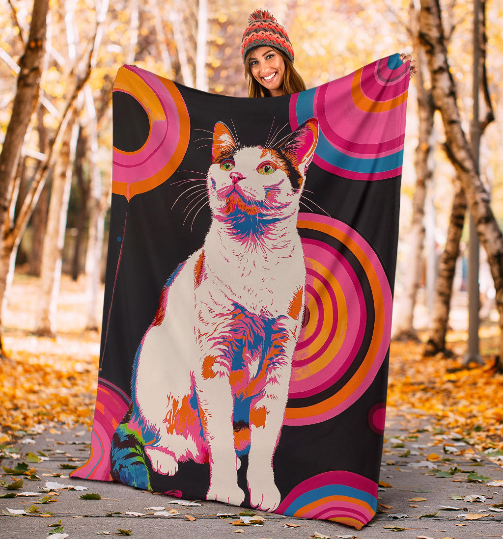 Japanese Bobtail cat Blanket, Trippy Psychedelics Japanese Bobtail cat Fleece Blanket, Japanese Bobtail cat Throw Blanket, Japanese Bobtail cat Gifts