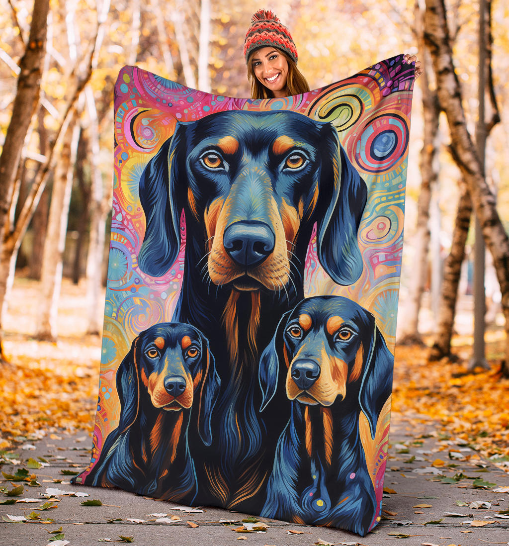 Black and Tan Coonhound Blanket, Trippy Psychedelics Black and Tan Coonhound Fleece Blanket, Black and Tan Coonhound Throw Blanket, Black and Tan Coonhound Gifts