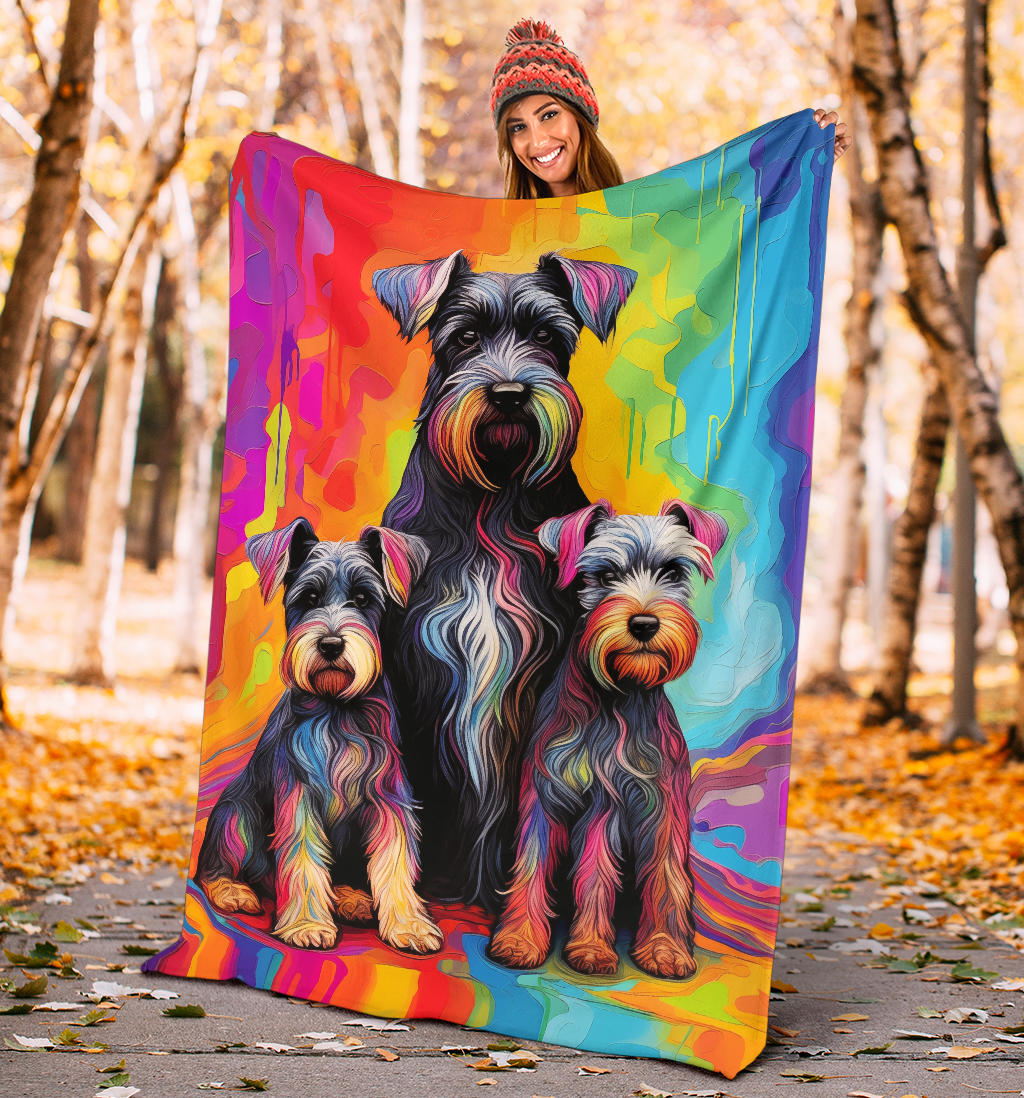 Miniature Schnauzer Blanket, Trippy Psychedelics Miniature Schnauzer Fleece Blanket, Miniature Schnauzer Throw Blanket, Miniature Schnauzer Gifts