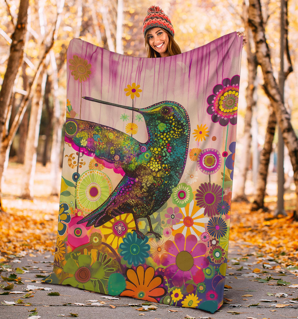 Hummingbird Blanket, Trippy Psychedelics Hummingbird Fleece Blanket, Hummingbird Throw Blanket, Hummingbird Gifts