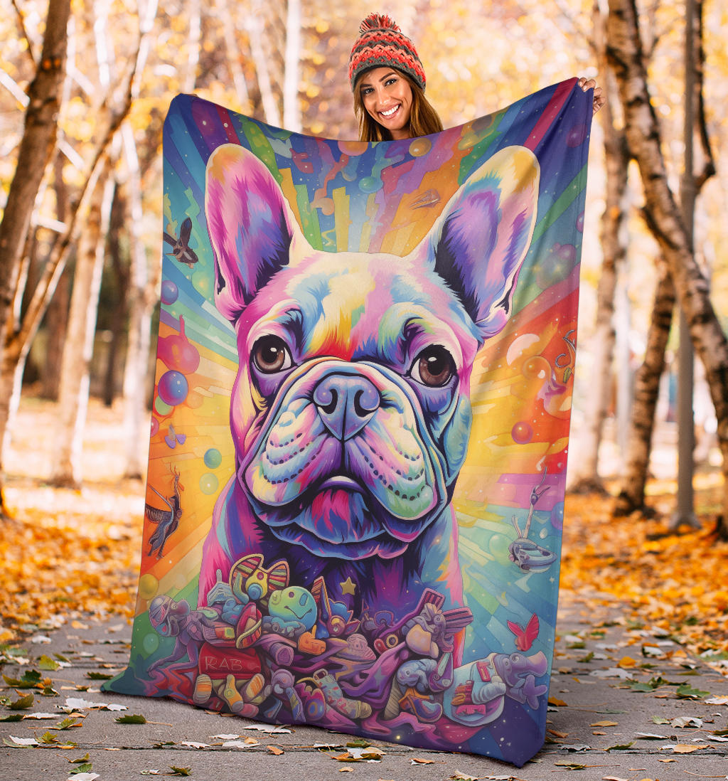 Trippy Psychedelics French Bulldog, French Bulldog Throw Blanket, French Bulldog Fleece Blanket, French Bulldog Gifts