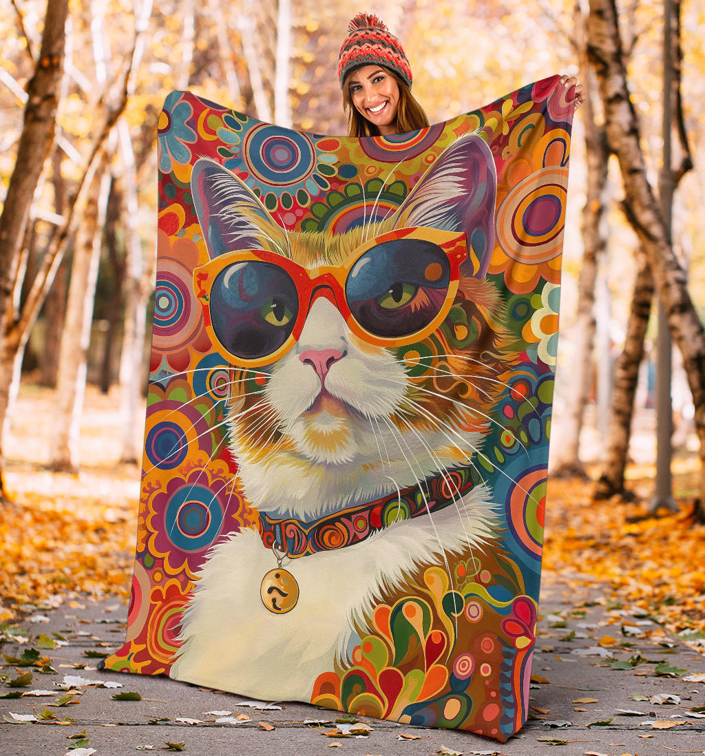 American Curl cat Blanket, Trippy Psychedelics American Curl cat Fleece Blanket, American Curl cat Throw Blanket, American Curl cat Gifts