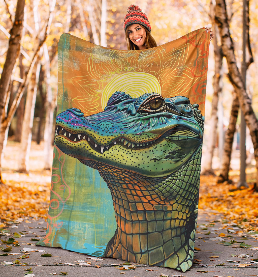 Alligator Blanket, Trippy Psychedelics Alligator Fleece Blanket, Alligator Throw Blanket, Alligator Gifts