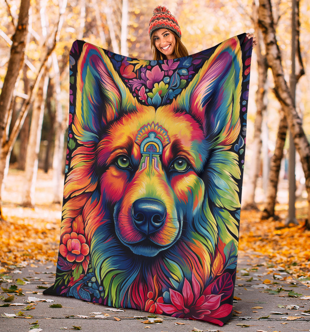 Trippy Psychedelics German Shepherd Blanket, German Shepherd Throw Blanket, German Shepherd Fleece Blanket, German Shepherd Gifts