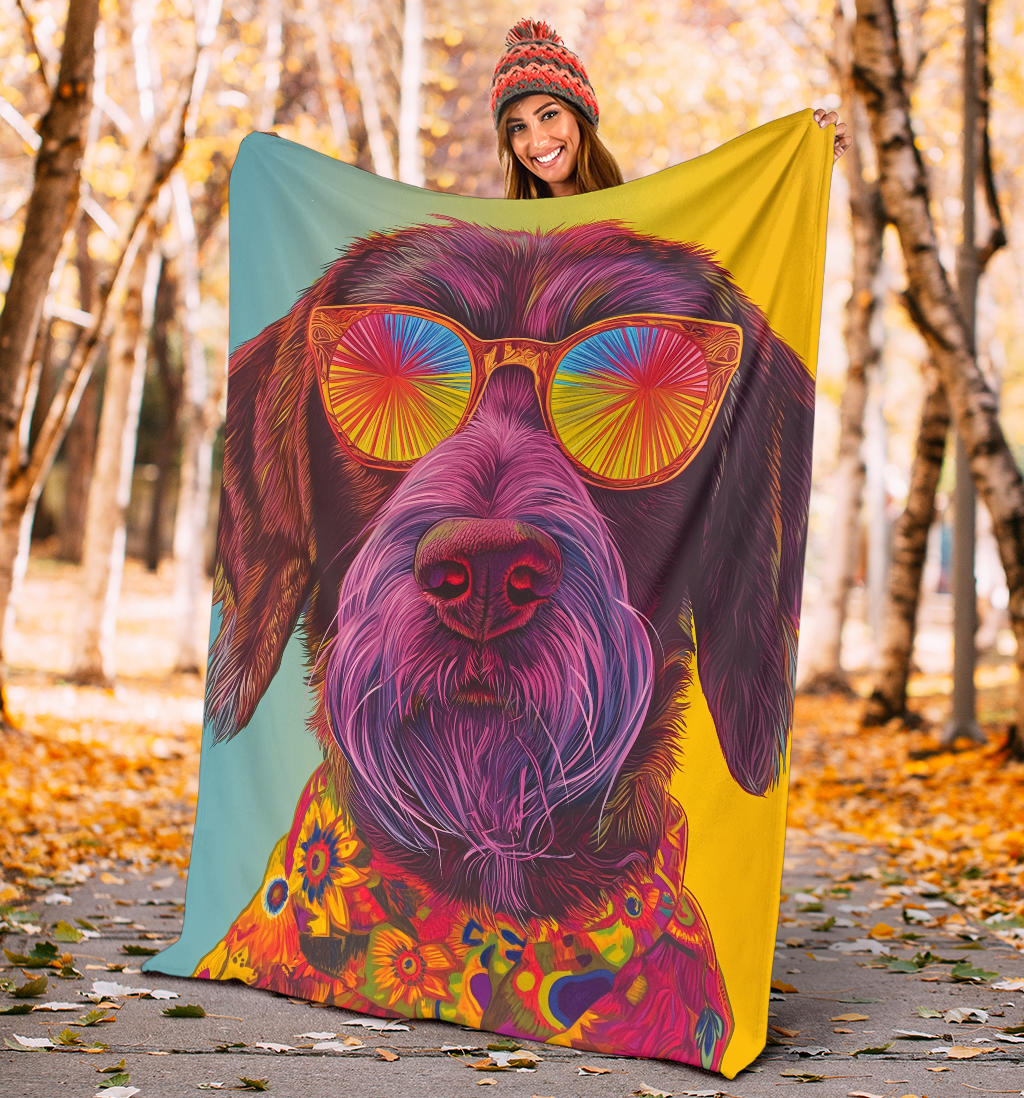 German Wirehaired Pointer Blanket, Trippy Psychedelics German Wirehaired Pointer Fleece Blanket, German Wirehaired Pointer Throw Blanket, German Wirehaired Pointer Gifts