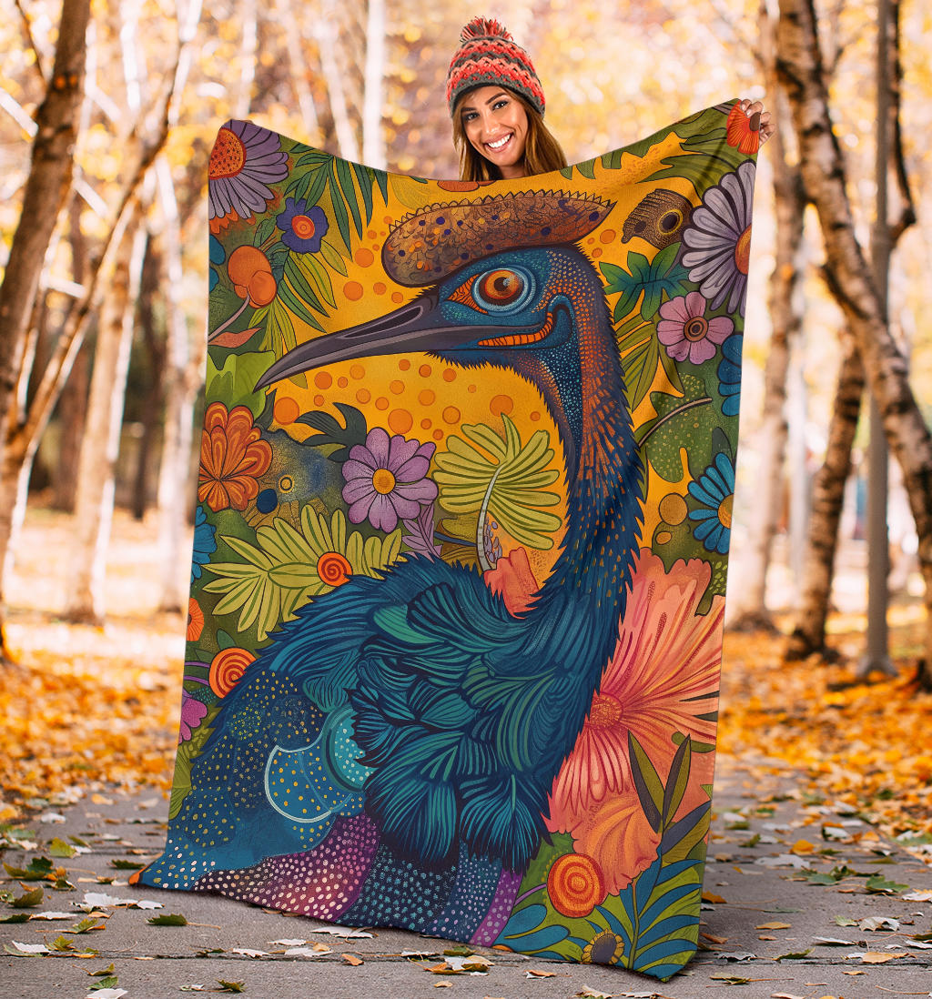 Cassowary Blanket, Trippy Psychedelics Cassowary Fleece Blanket, Cassowary Throw Blanket, Cassowary Gifts