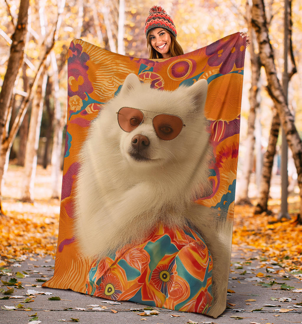 Japanese Spitz Blanket, Trippy Psychedelics Japanese Spitz Fleece Blanket, Japanese Spitz Throw Blanket, Japanese Spitz Gifts