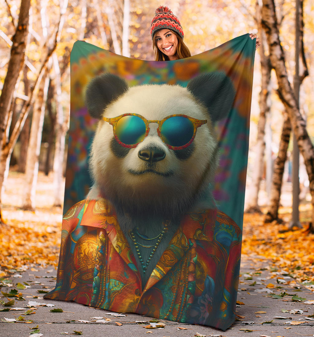 Panda Blanket, Trippy Psychedelics Panda Fleece Blanket, Panda Throw Blanket, Panda Gifts