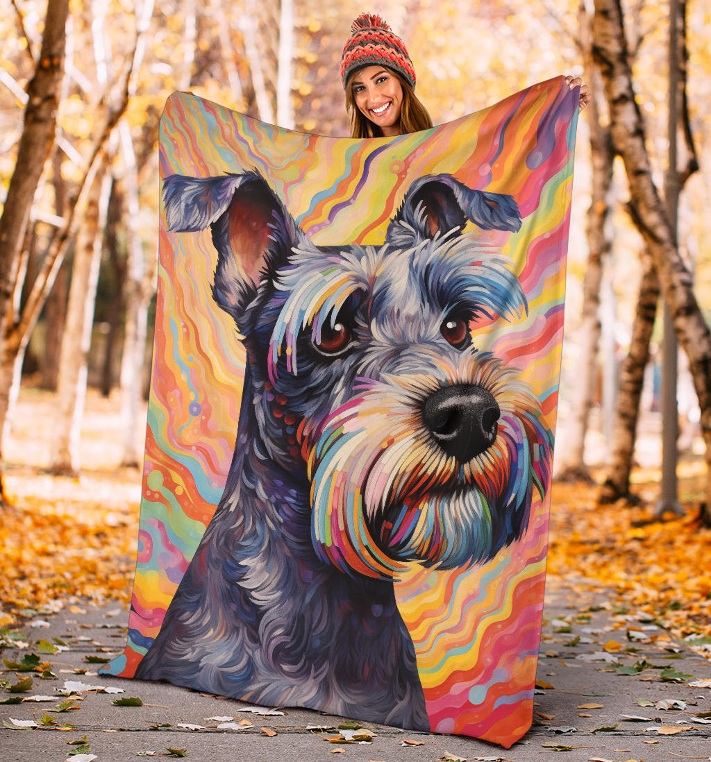 Miniature Schnauzer Blanket, Miniature Schnauzer Dog Trippy Psychedelics Blanket, Miniature Schnauzer Gifts, Miniature Schnauzer Throw Blanket