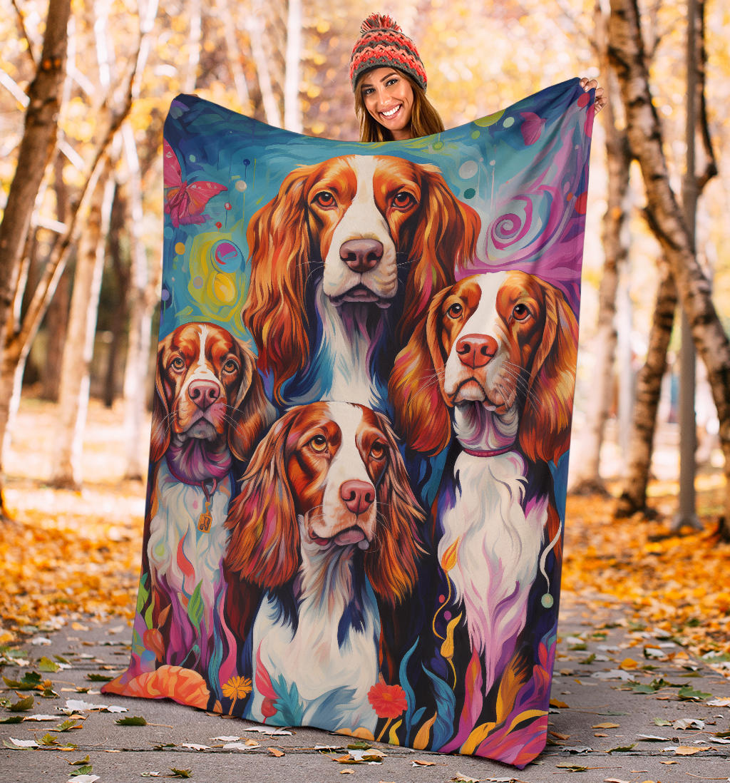 Welsh Springer Spaniel Blanket, Trippy Psychedelics Welsh Springer Spaniel Fleece Blanket, Welsh Springer Spaniel Throw Blanket, Welsh Springer Spaniel Gifts