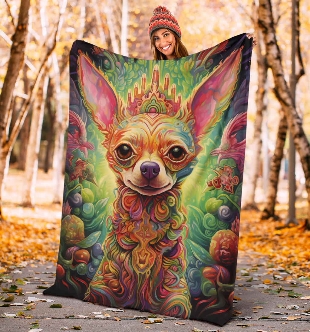 Trippy Psychedelics Chihuahua Blanket, Chihuahua Throw Blanket, Chihuahua Fleece Blanket, Chihuahua Gifts