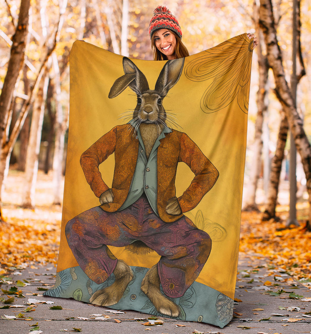 Rabbit Blanket, Trippy Psychedelics Rabbit Fleece Blanket, Rabbit Throw Blanket, Rabbit Gifts