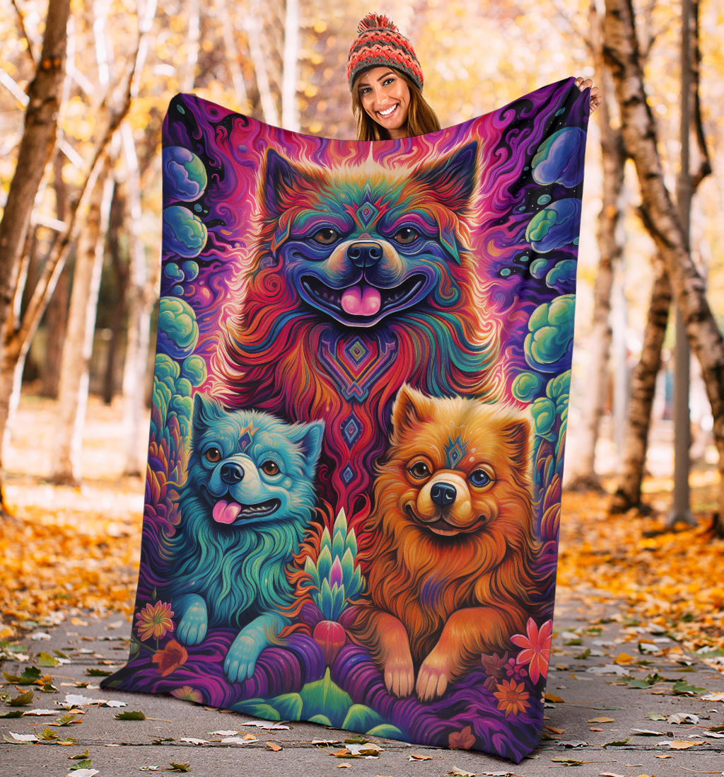 Tibetan Spaniel Blanket, Trippy Psychedelics Tibetan Spaniel Fleece Blanket, Tibetan Spaniel Throw Blanket, Tibetan Spaniel Gifts