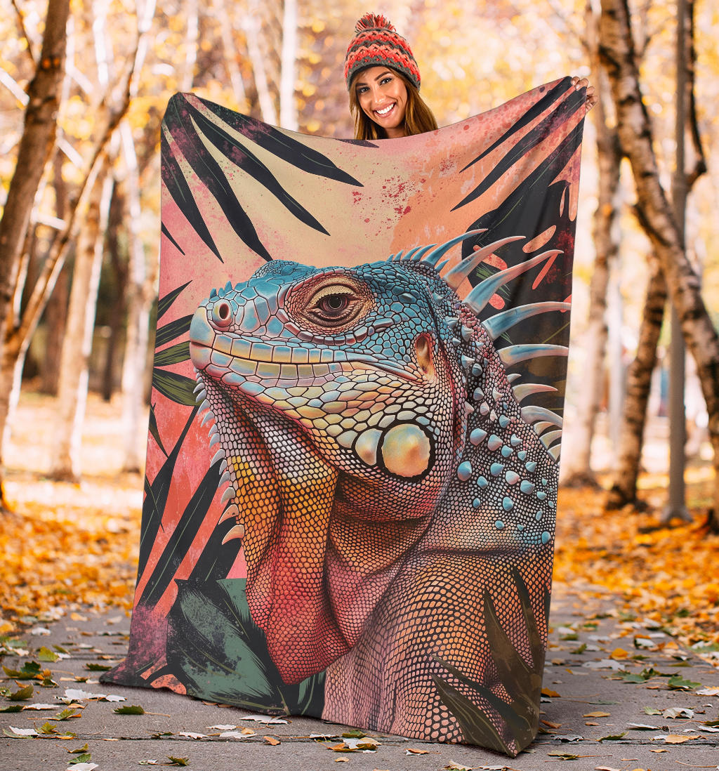 Iguana Blanket, Trippy Psychedelics Iguana Fleece Blanket, Iguana Throw Blanket, Iguana Gifts