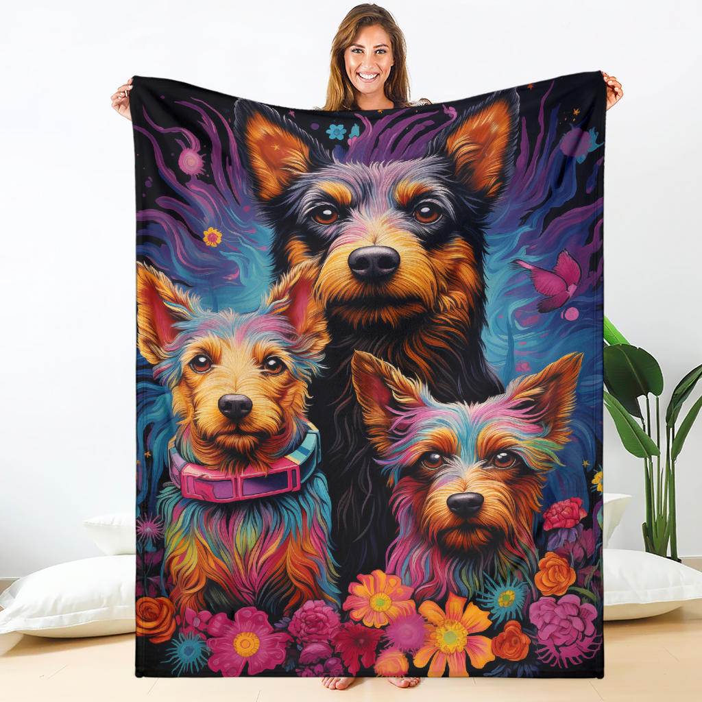 Australian Terrier Blanket, Trippy Psychedelics Australian Terrier Fleece Blanket, Australian Terrier Throw Blanket, Australian Terrier Gifts