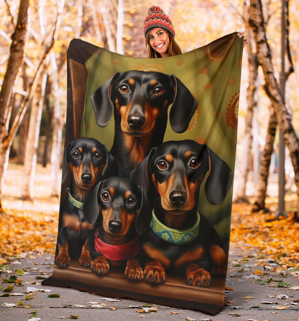 Dachshund Family Blanket, Dachshund Fleece Blanket, Dachshund Gifts, Dachshund Throw Blanket