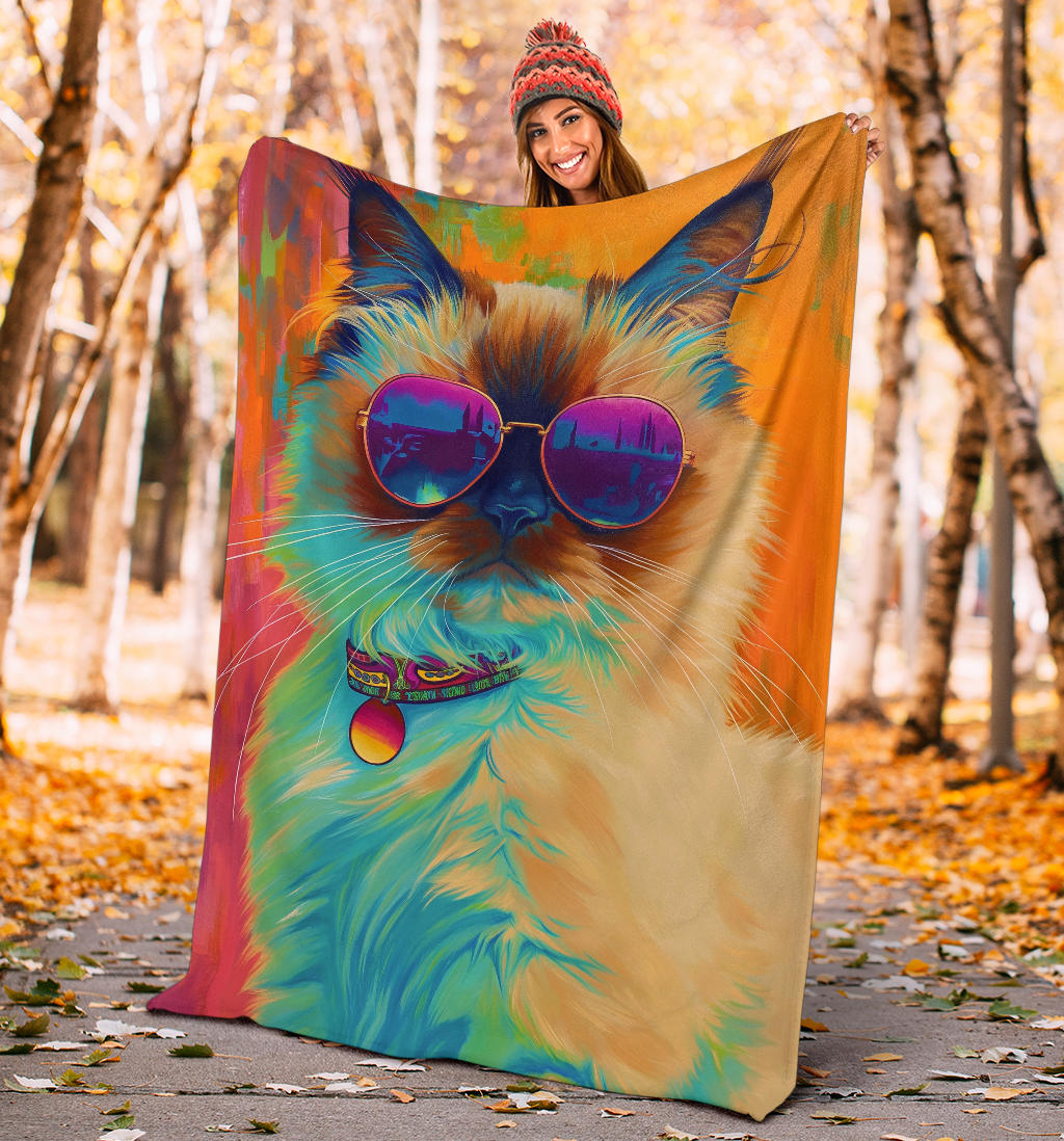 Birman cat Blanket, Trippy Psychedelics Birman cat Fleece Blanket, Birman cat Throw Blanket, Birman cat Gifts