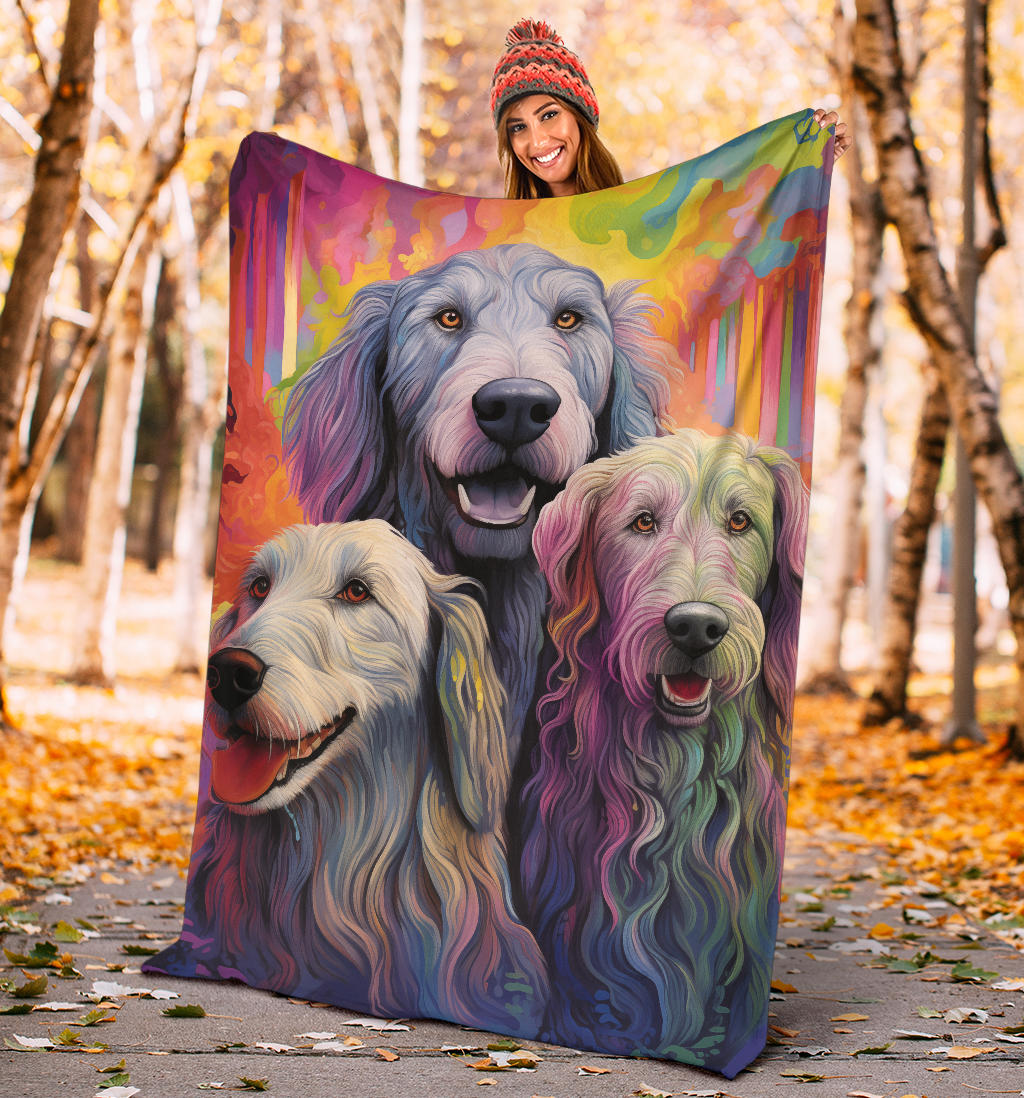 Irish Wolfhound Blanket, Trippy Psychedelics Irish Wolfhound Fleece Blanket, Irish Wolfhound Throw Blanket, Irish Wolfhound Gifts