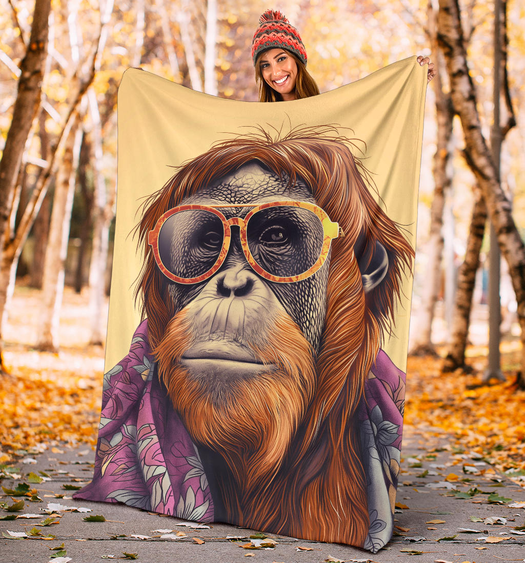 Orangutan animal Blanket, Trippy Psychedelics Orangutan animal Fleece Blanket, Orangutan animal Throw Blanket, Orangutan animal Gifts