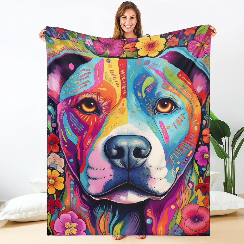 American Staffordshire Terrier Blanket, Trippy Psychedelics American Staffordshire Terrier Fleece Blanket, American Staffordshire Terrier Throw Blanket, American Staffordshire Terrier Gifts