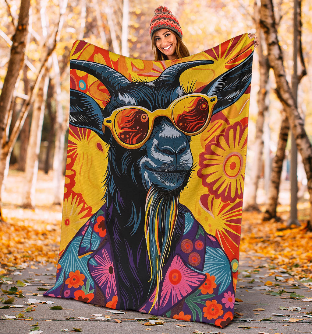 Goat Blanket, Trippy Psychedelics Goat Fleece Blanket, Goat Throw Blanket, Goat Gifts