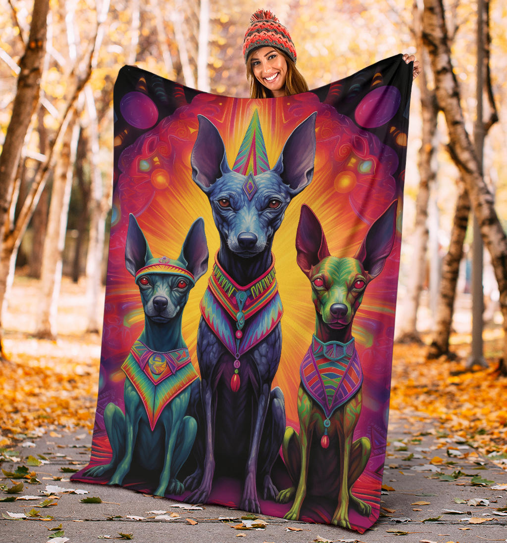 Xoloitzcuintli Blanket, Trippy Psychedelics Xoloitzcuintli Fleece Blanket, Xoloitzcuintli Throw Blanket, Xoloitzcuintli Gifts