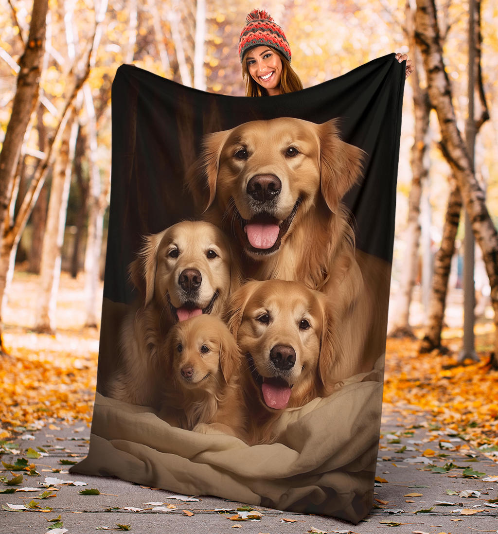 Golden Retriever Family Blanket, Golden Retriever Gifts, Golden Retriever Fleece Blanket