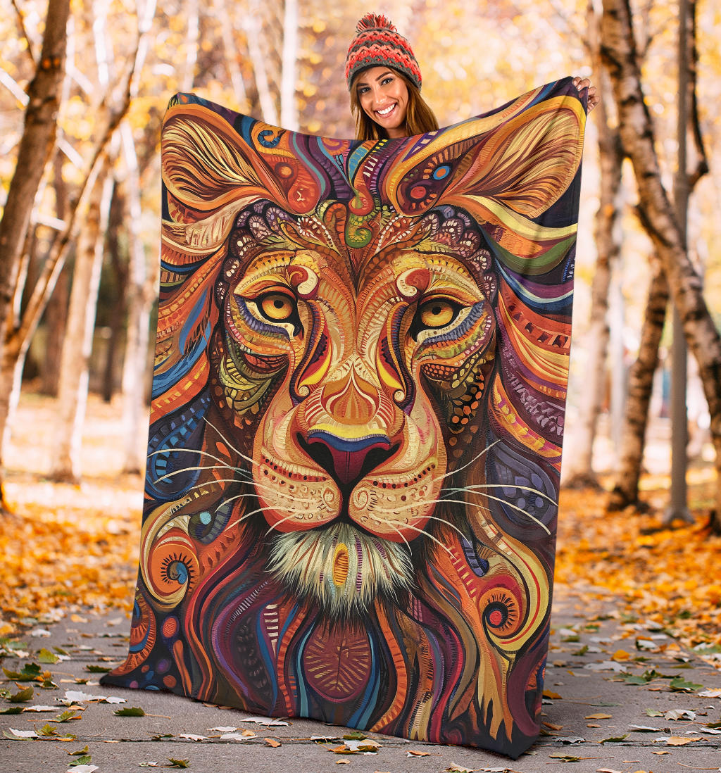 Lion Blanket, Trippy Psychedelics Lion Fleece Blanket, Lion Throw Blanket, Lion Gifts