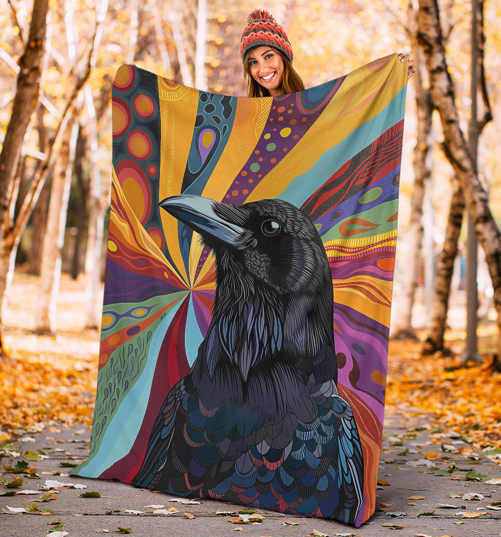 Crow bird Blanket, Trippy Psychedelics Crow bird Fleece Blanket, Crow bird Throw Blanket, Crow bird Gifts