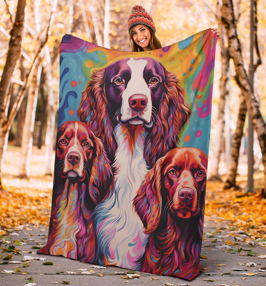 Welsh Springer Spaniel Blanket, Trippy Psychedelics Welsh Springer Spaniel Fleece Blanket, Welsh Springer Spaniel Throw Blanket, Welsh Springer Spaniel Gifts