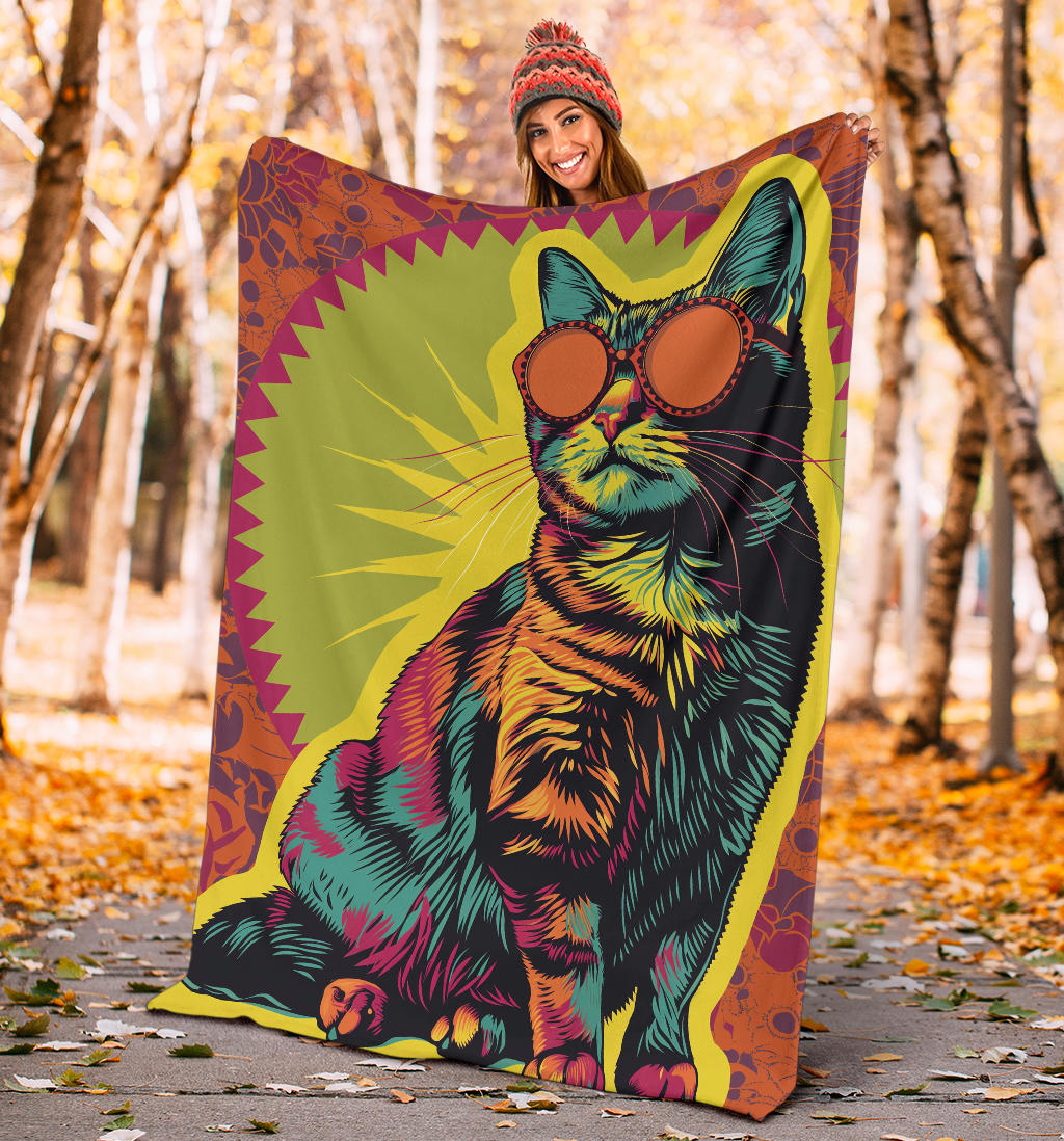 Manx cat Blanket, Trippy Psychedelics Manx cat Fleece Blanket, Manx cat Throw Blanket, Manx cat Gifts