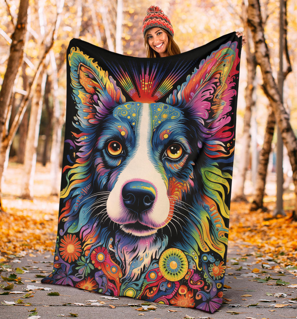 Border Collie Blanket, Border Collie Trippy Psychedelics Blanket, Border Collie Gifts, Border Collie Throw Blanket