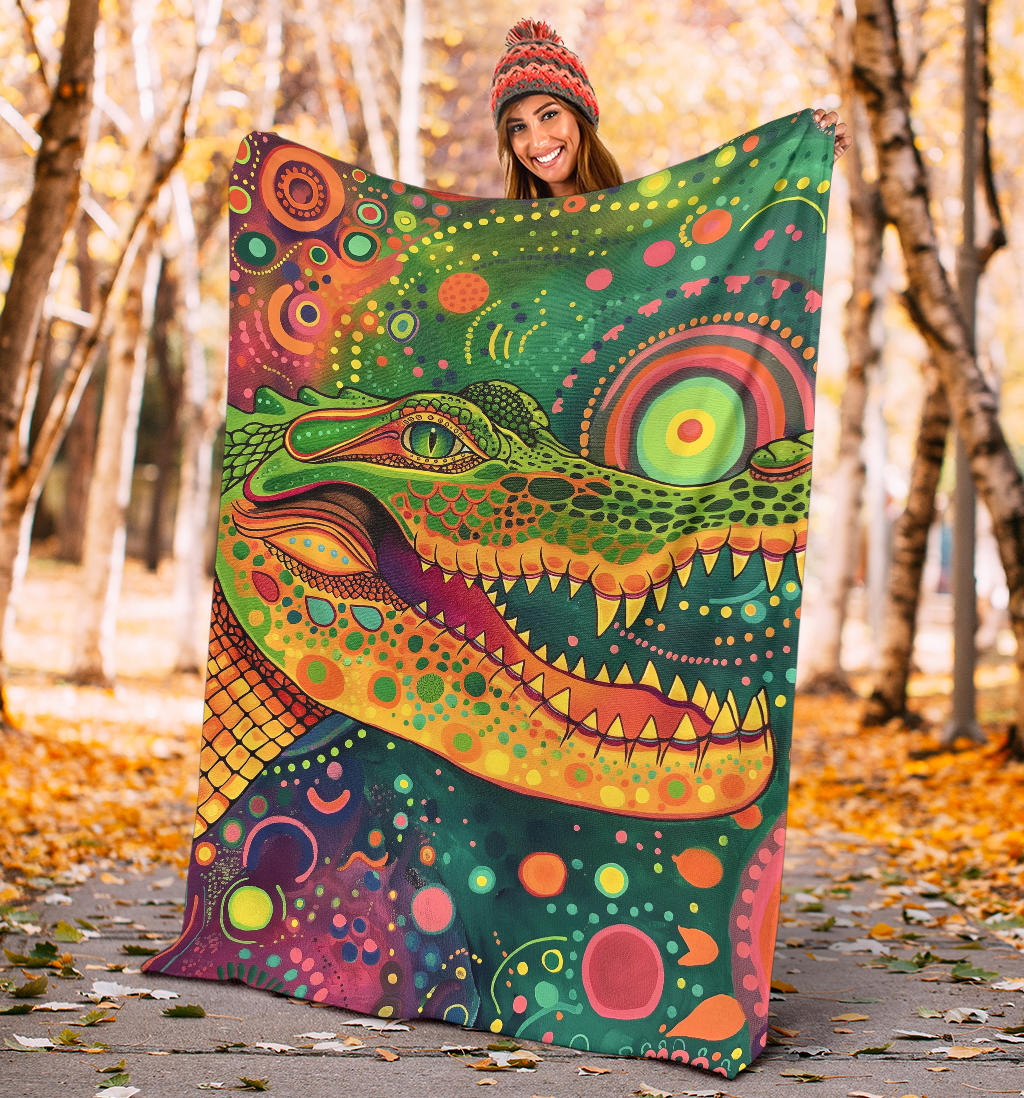 Crocodile Blanket, Trippy Psychedelics Crocodile Fleece Blanket, Crocodile Throw Blanket, Crocodile Gifts