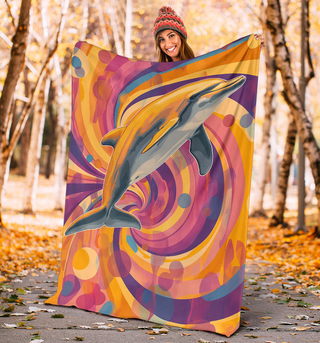 Dolphin Blanket, Trippy Psychedelics Dolphin Fleece Blanket, Dolphin Throw Blanket, Dolphin Gifts