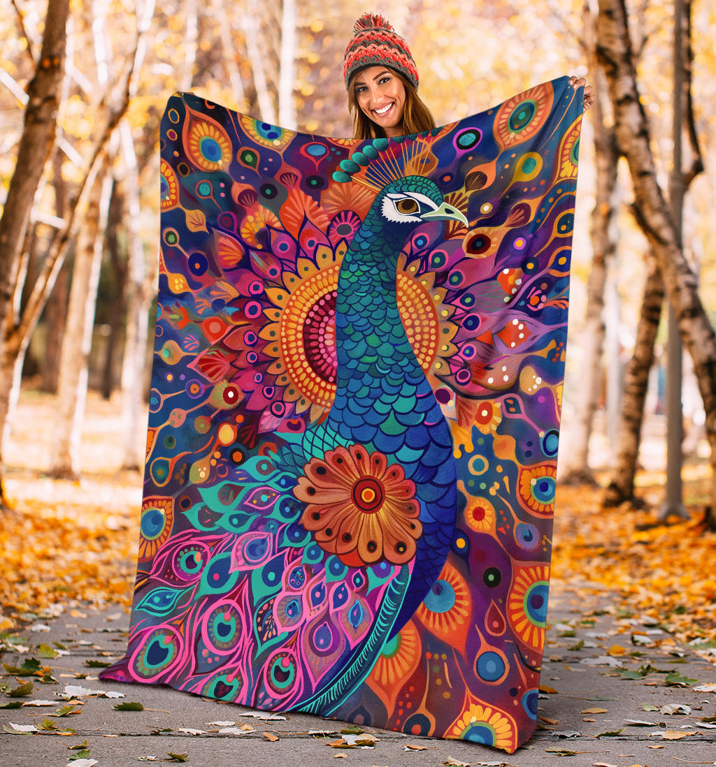 Peacock Blanket, Trippy Psychedelics Peacock Fleece Blanket, Peacock Throw Blanket, Peacock Gifts