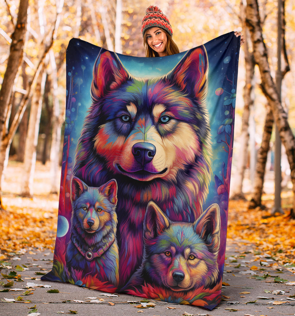 Norwegian Elkhound Blanket, Trippy Psychedelics Norwegian Elkhound Fleece Blanket, Norwegian Elkhound Throw Blanket, Norwegian Elkhound Gifts