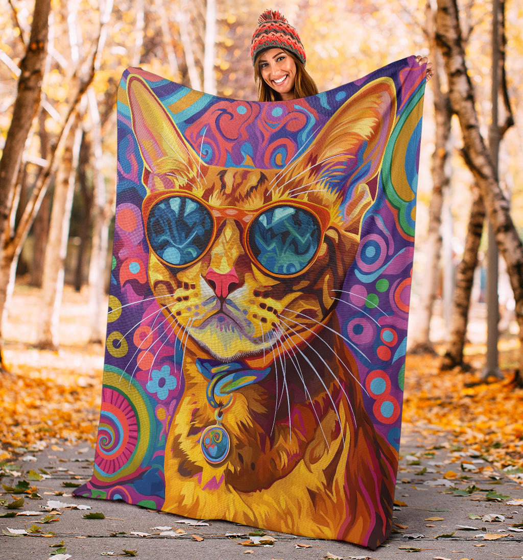 Abyssinian cat Blanket, Trippy Psychedelics Abyssinian cat Fleece Blanket, Abyssinian cat Throw Blanket, Abyssinian cat Gifts