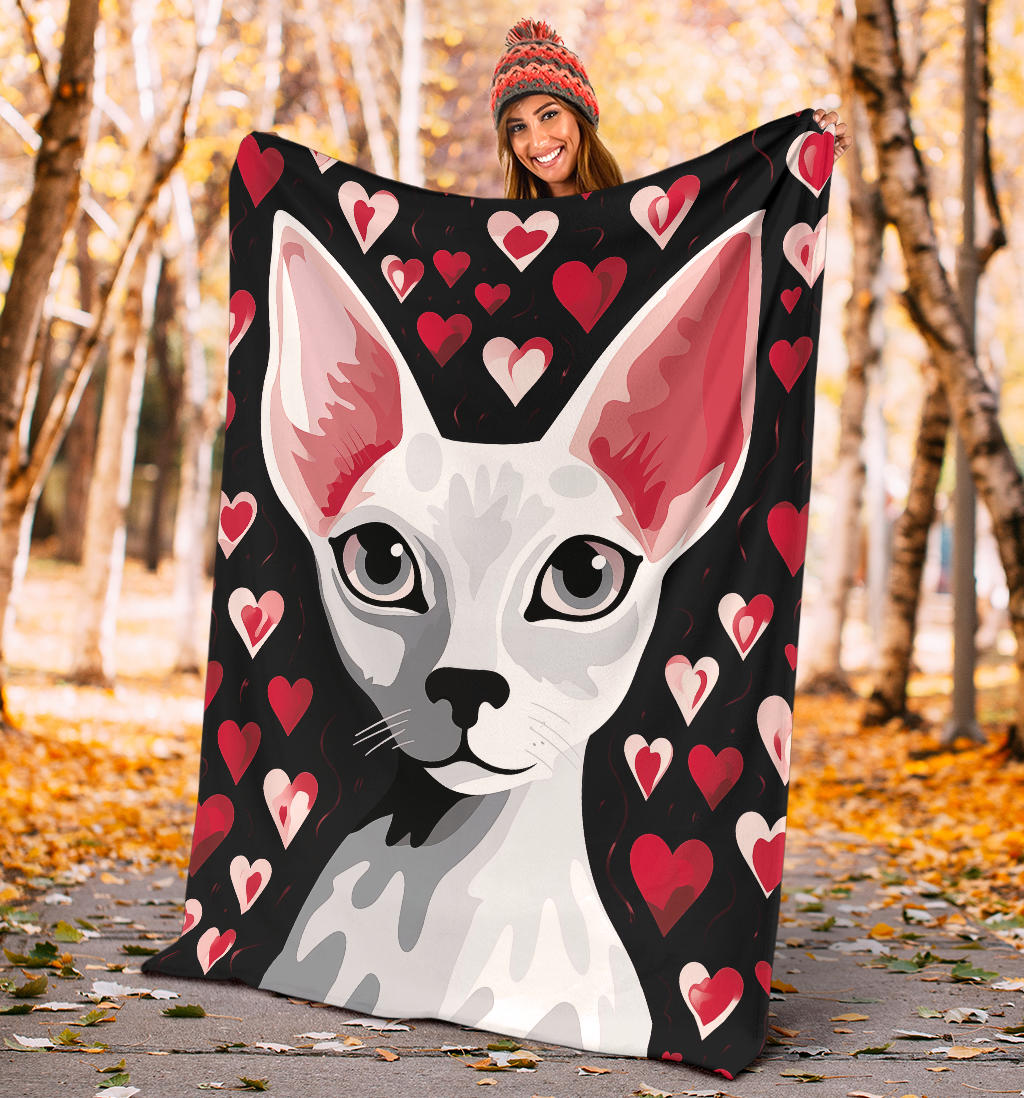 Sphynx Cat Hearts Blanket, Hairless Cat Blanket