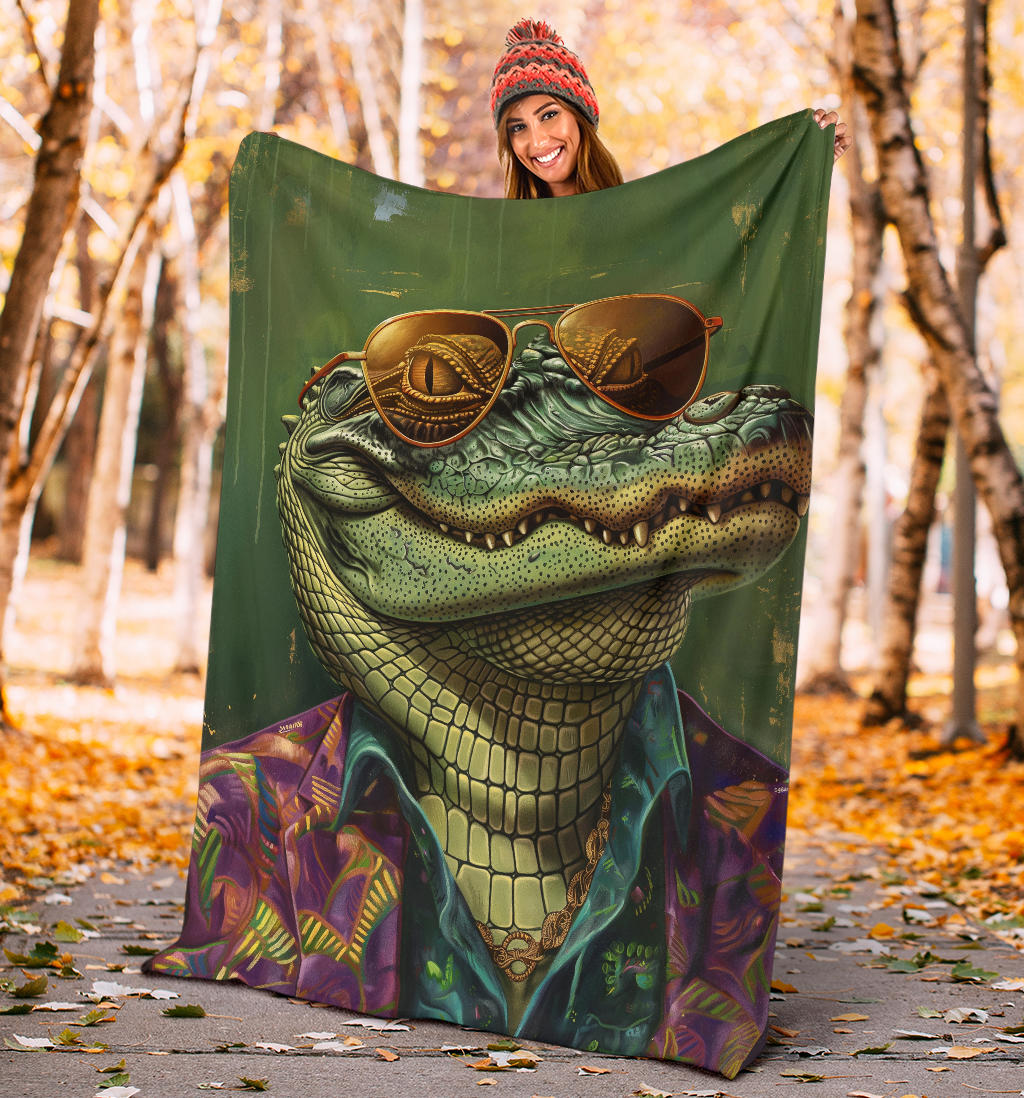 Alligator Blanket, Trippy Psychedelics Alligator Fleece Blanket, Alligator Throw Blanket, Alligator Gifts