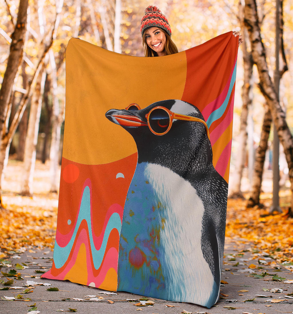 Penguin Blanket, Trippy Psychedelics Penguin Fleece Blanket, Penguin Throw Blanket, Penguin Gifts