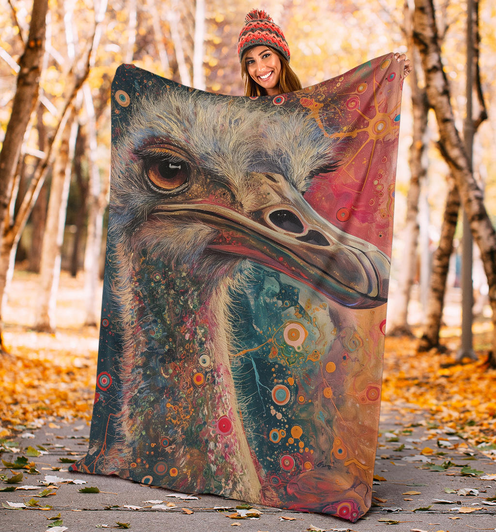 Ostrich Blanket, Trippy Psychedelics Ostrich Fleece Blanket, Ostrich Throw Blanket, Ostrich Gifts