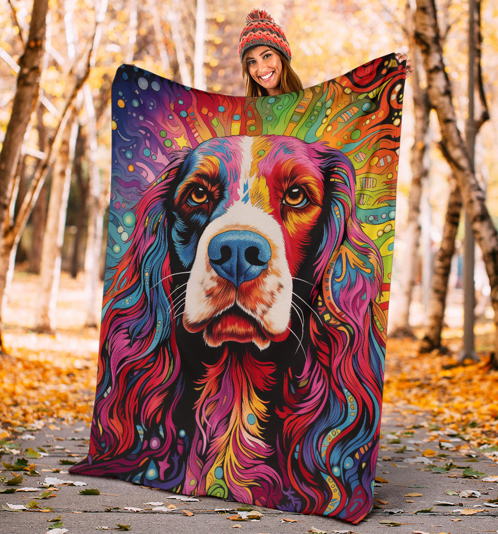 English Springer Spaniel Blanket, Trippy Psychedelics English Springer Spaniel Fleece Blanket, English Springer Spaniel Throw Blanket, English Springer Spaniel Gifts