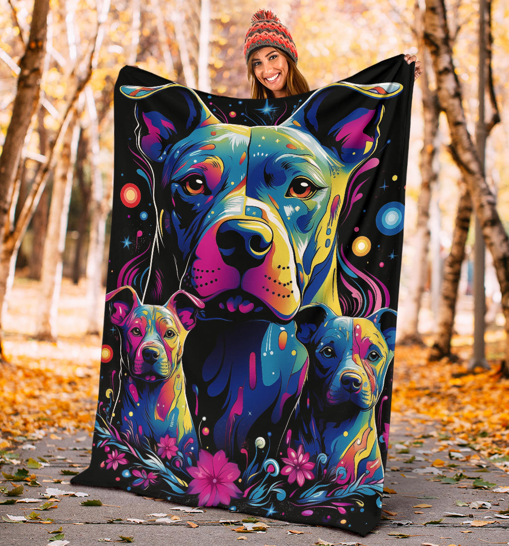 American Pit Bull Blanket, Trippy Psychedelics American Pit Bull Fleece Blanket, American Pit Bull Throw Blanket, American Pit Bull Gifts