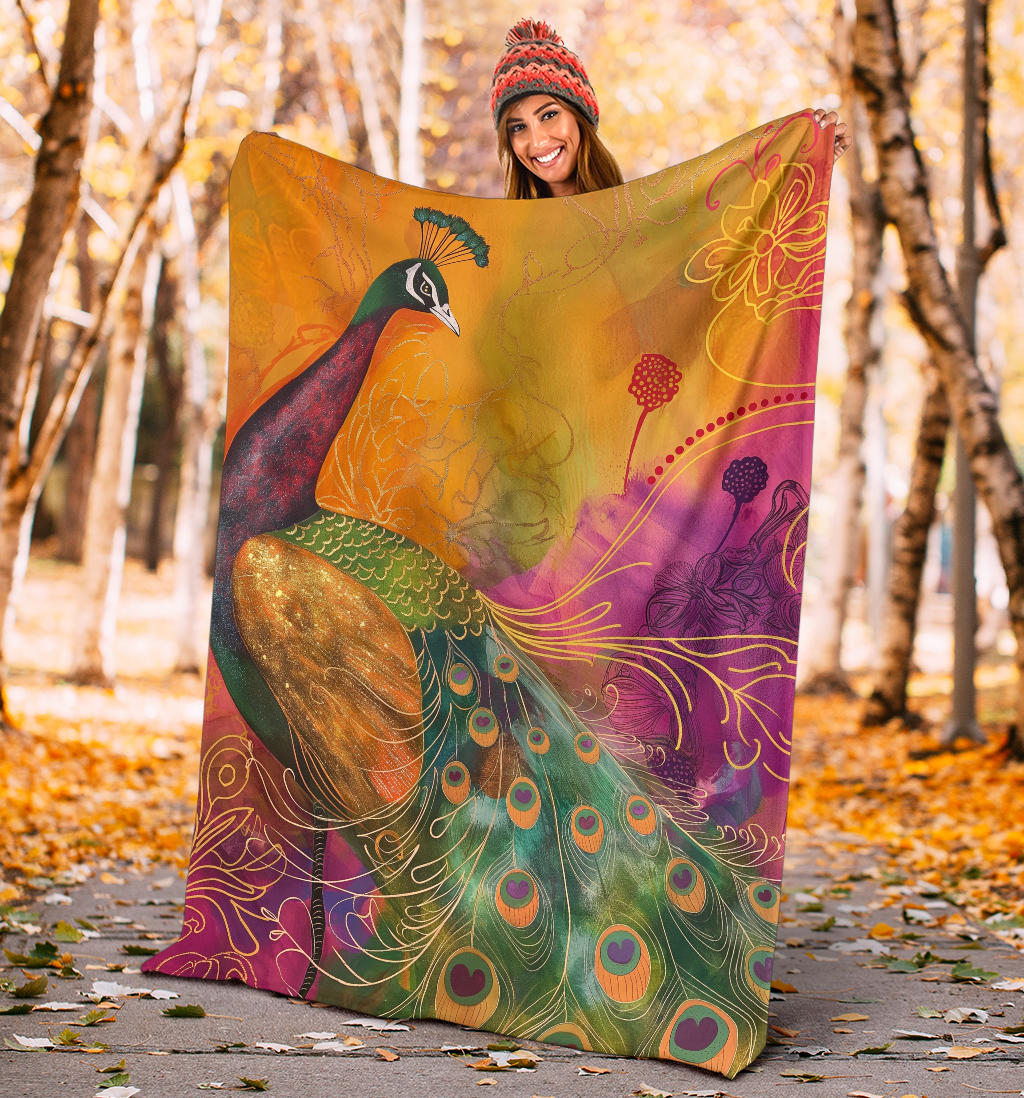 Peacock Blanket, Trippy Psychedelics Peacock Fleece Blanket, Peacock Throw Blanket, Peacock Gifts