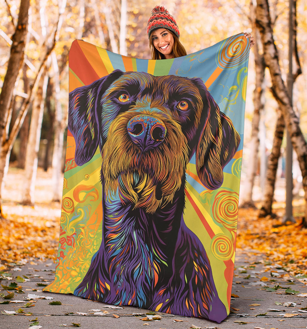 German Wirehaired Pointer Blanket, Trippy Psychedelics German Wirehaired Pointer Fleece Blanket, German Wirehaired Pointer Throw Blanket, German Wirehaired Pointer Gifts