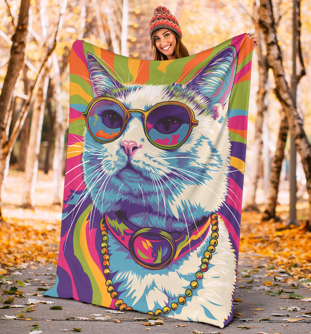 American Curl cat Blanket, Trippy Psychedelics American Curl cat Fleece Blanket, American Curl cat Throw Blanket, American Curl cat Gifts