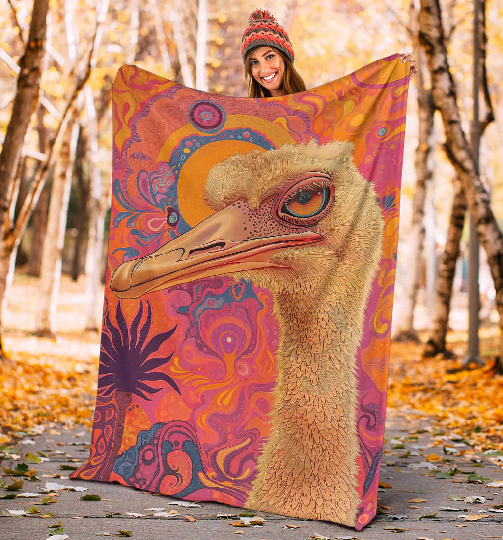 Ostrich Blanket, Trippy Psychedelics Ostrich Fleece Blanket, Ostrich Throw Blanket, Ostrich Gifts