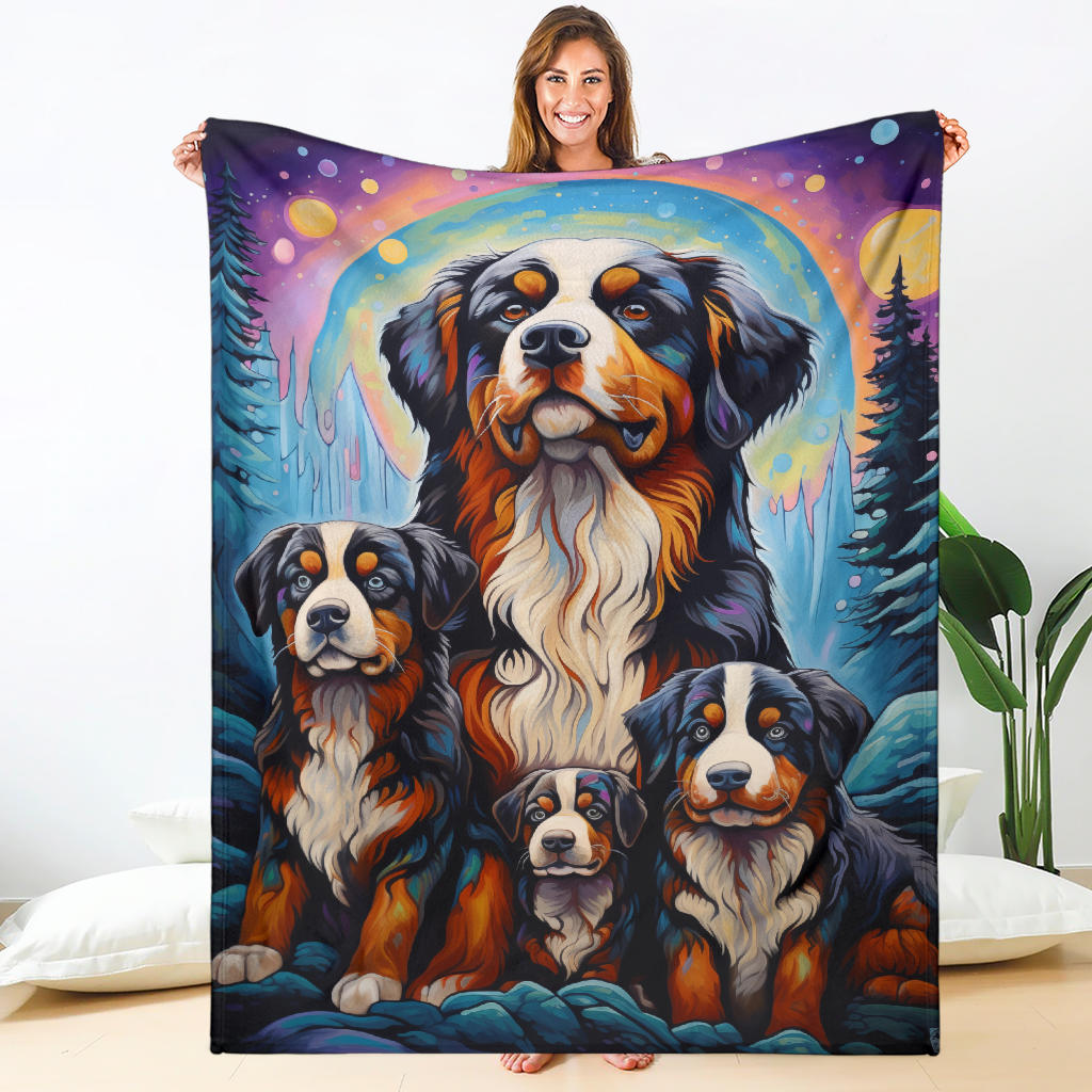 Bernese Mountain Blanket, Trippy Psychedelics Bernese Mountain Fleece Blanket, Bernese Mountain Throw Blanket, Bernese Mountain Gifts