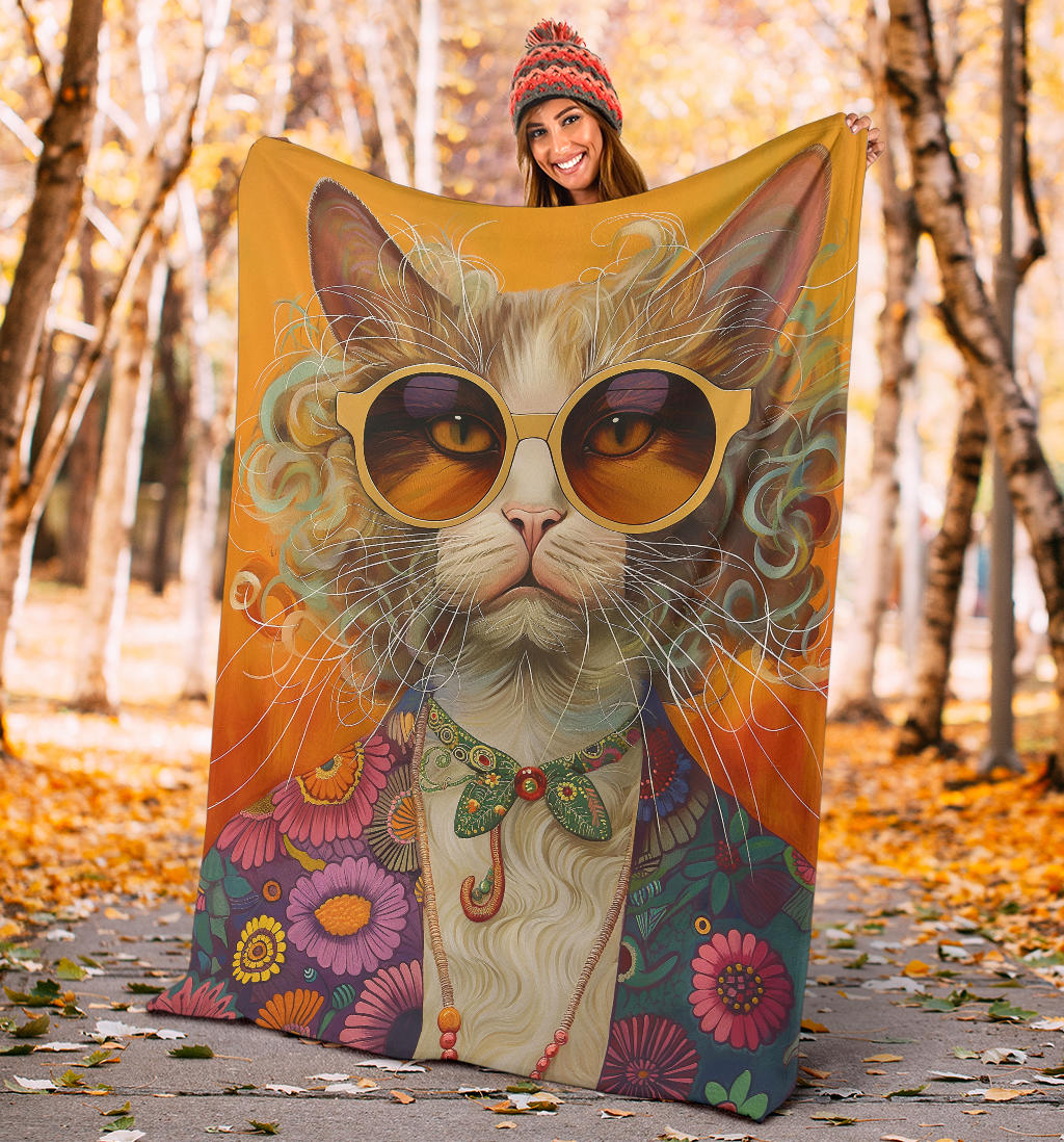 LaPerm cat Blanket, Trippy Psychedelics LaPerm cat Fleece Blanket, LaPerm cat Throw Blanket, LaPerm cat Gifts