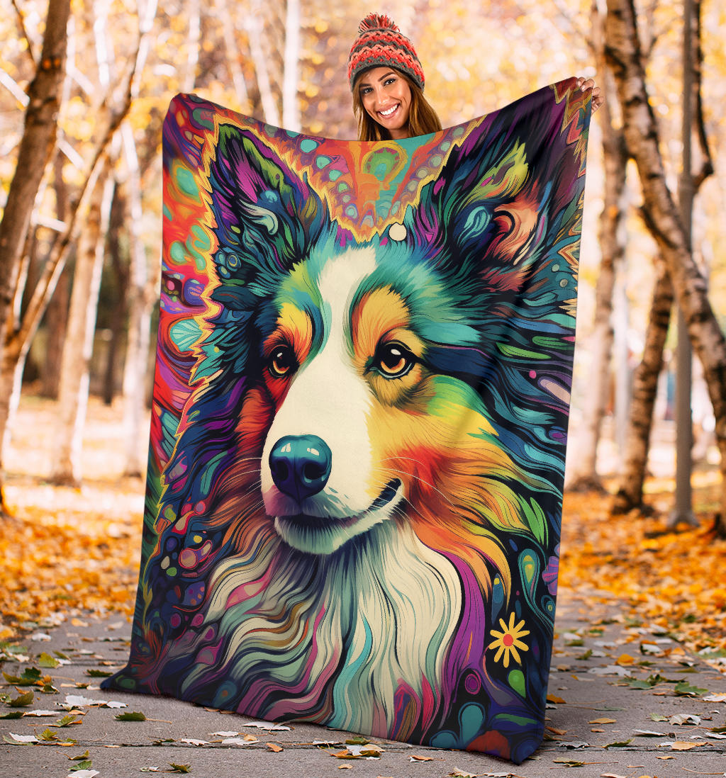 Shetland Sheepdog Blanket, Shetland Sheepdog Fleece Blanket, Shetland Sheepdog Trippy Psychedelics Throw Blanket, Shetland Sheepdog Gifts